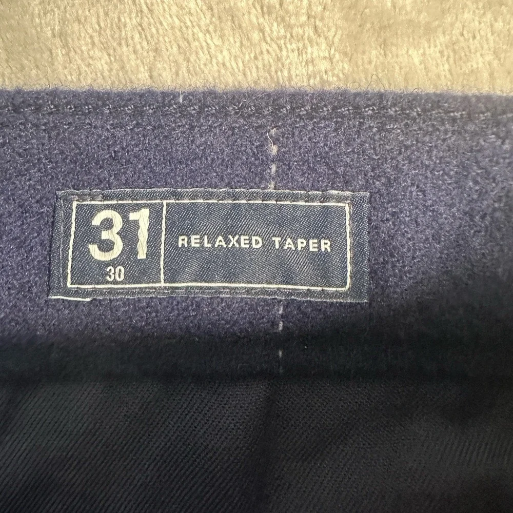 Gap Wool Blend Pants Mens 31 Navy Relaxed Taper Windowpane Plaid Academia Preppy